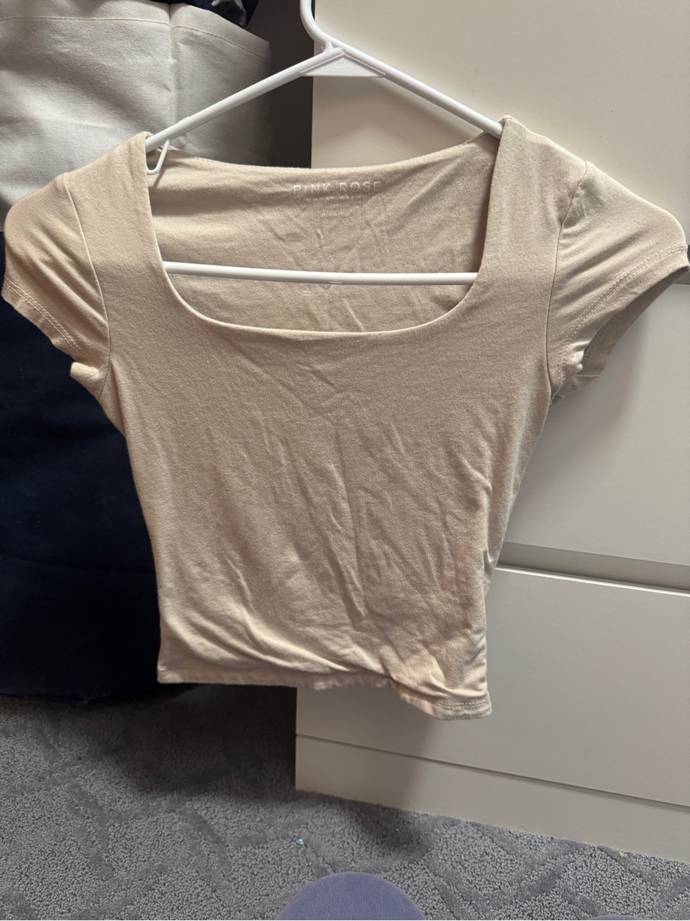 Pink Rose Scoop Neck Crop Top in Cream